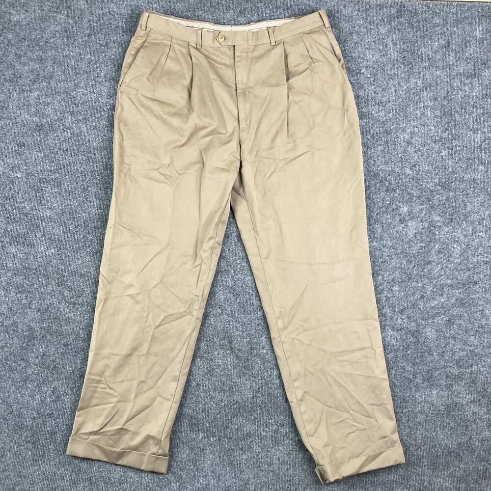 JB Britches Chino Pants Mens Size 36 Khaki Pleated Front Classic Fit Cuffed Hem‎